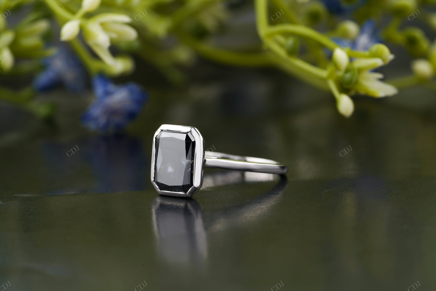 Black Emerald Moissanite Diamond Ring
