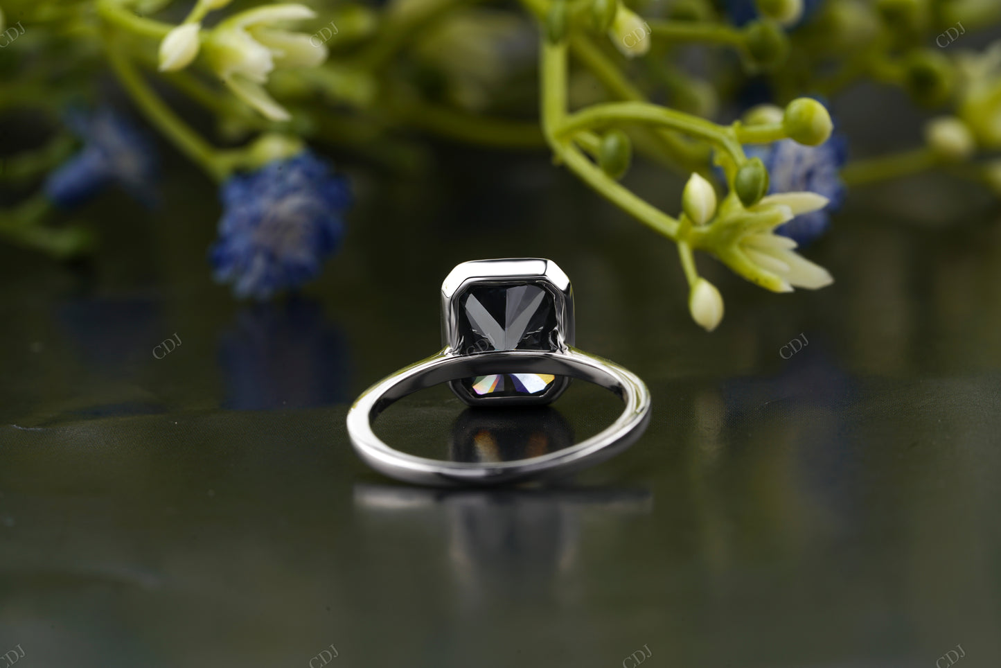 Black Emerald Moissanite Diamond Ring
