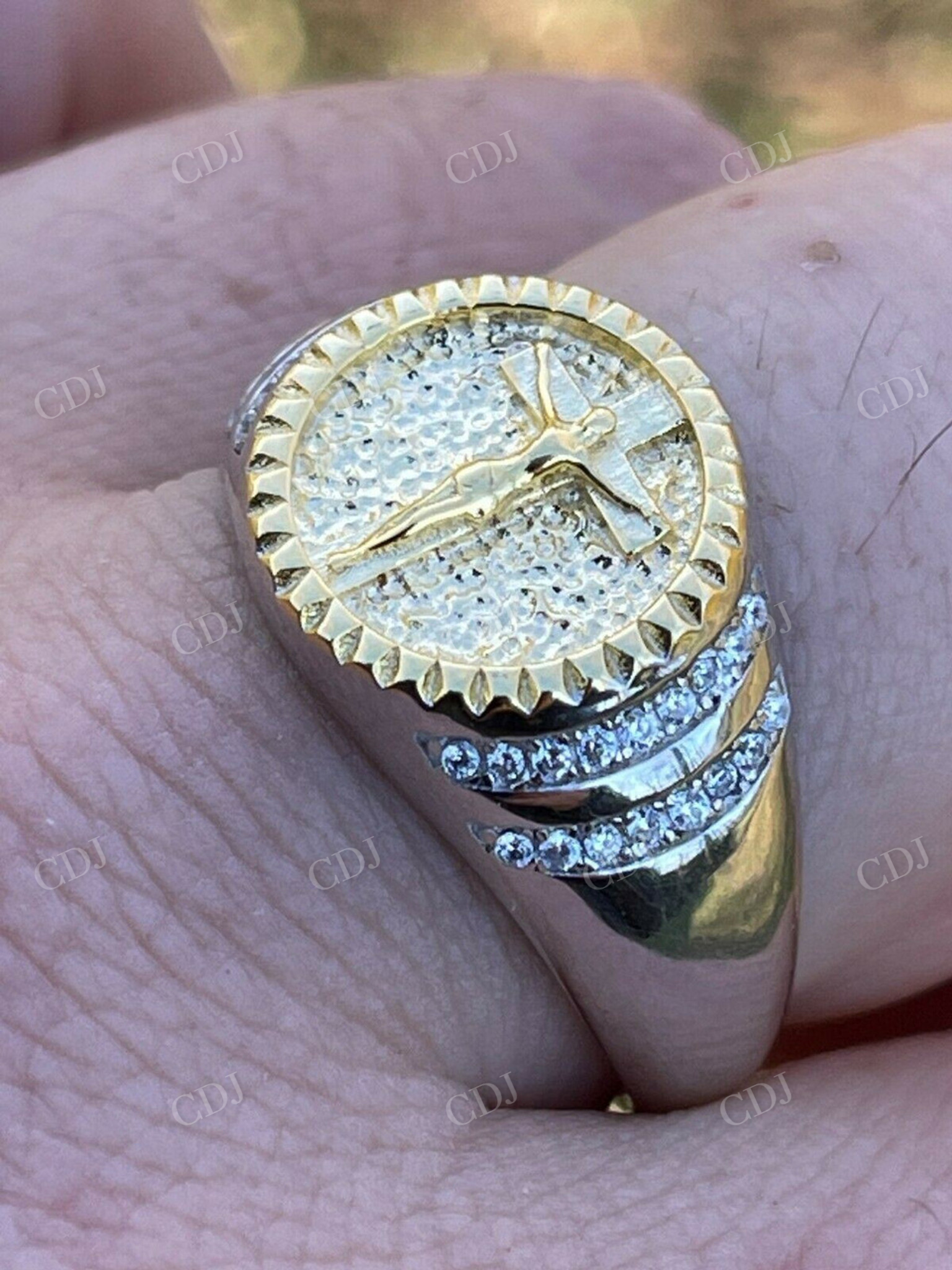 Unique Two Tone Jesus Statue Ring  customdiamjewel   