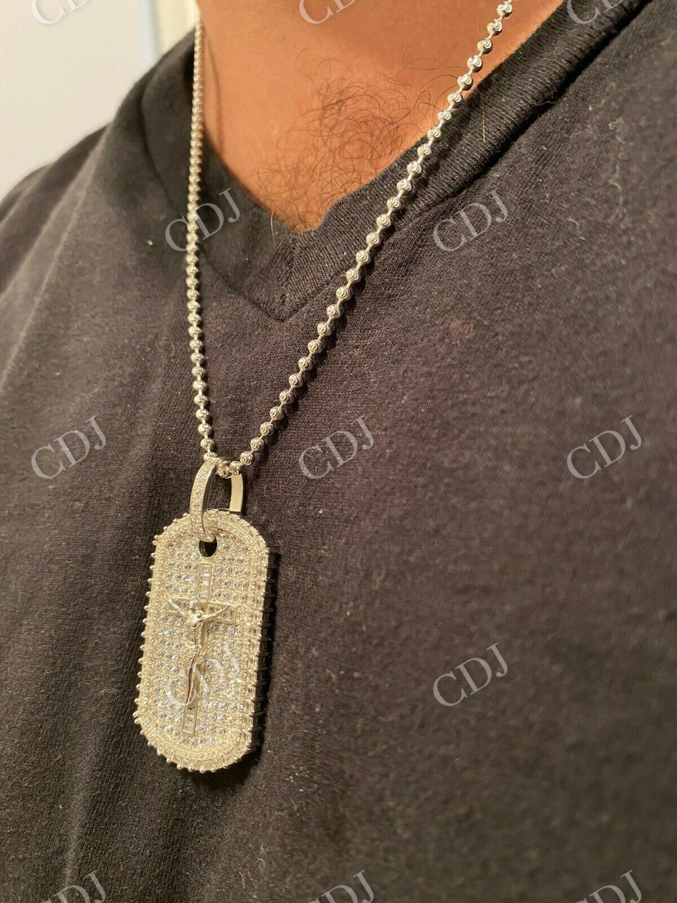 Dog Tag Iced Baguette Diamond Jesus Pendant  customdiamjewel   
