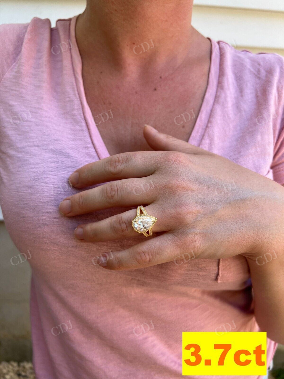 Pear Cut Moissanite Halo Split Shank Ring  customdiamjewel   