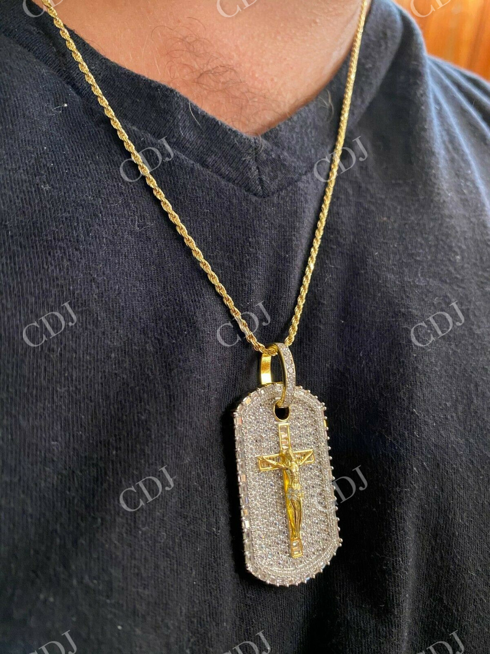 Dog Tag Iced Baguette Diamond Jesus Pendant  customdiamjewel   