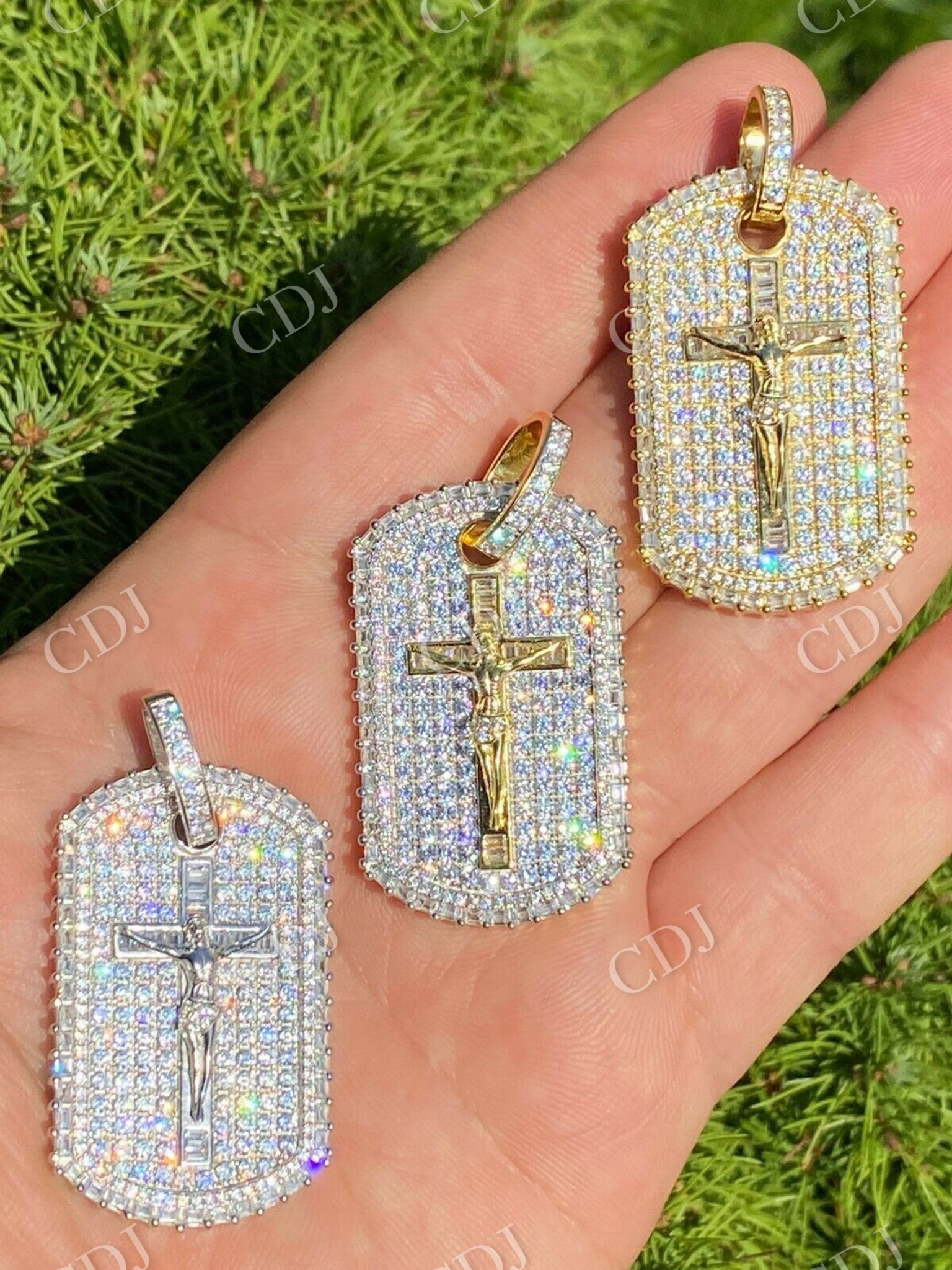 Dog Tag Iced Baguette Diamond Jesus Pendant  customdiamjewel   