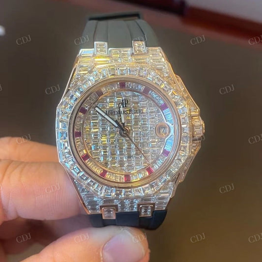 Baguette Diamond Black Belt Iced Out AP Moissanite Watch customdiamjewel