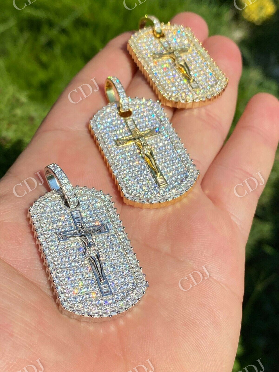 Dog Tag Iced Baguette Diamond Jesus Pendant  customdiamjewel   