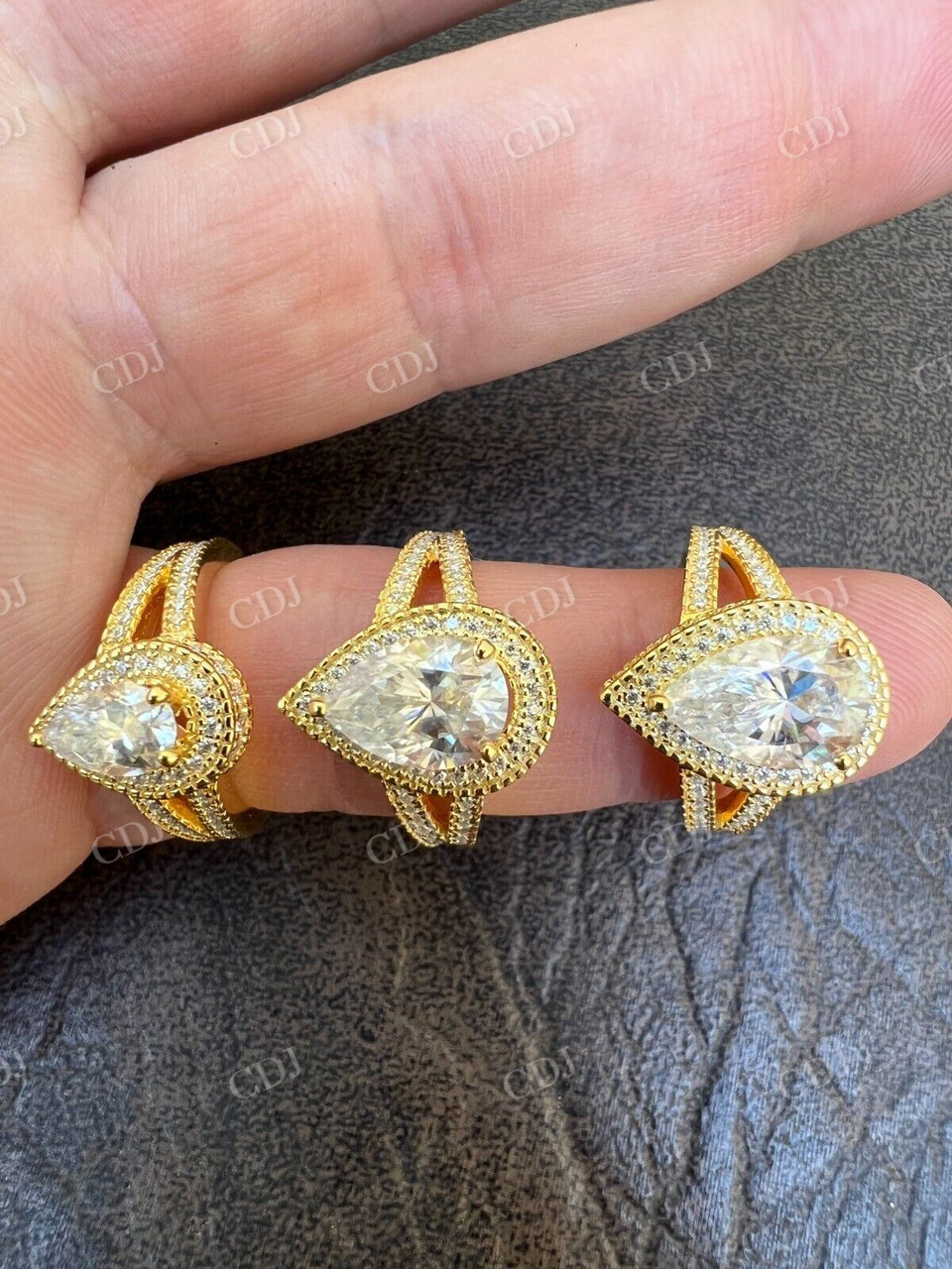 Pear Cut Moissanite Halo Split Shank Ring  customdiamjewel   