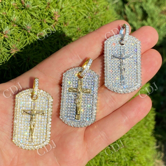 Dog Tag Iced Baguette Diamond Jesus Pendant  customdiamjewel   