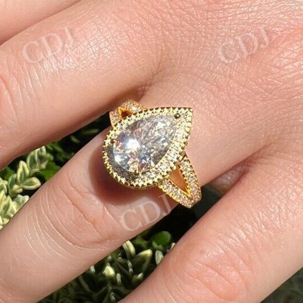 Pear Cut Moissanite Halo Split Shank Ring  customdiamjewel   