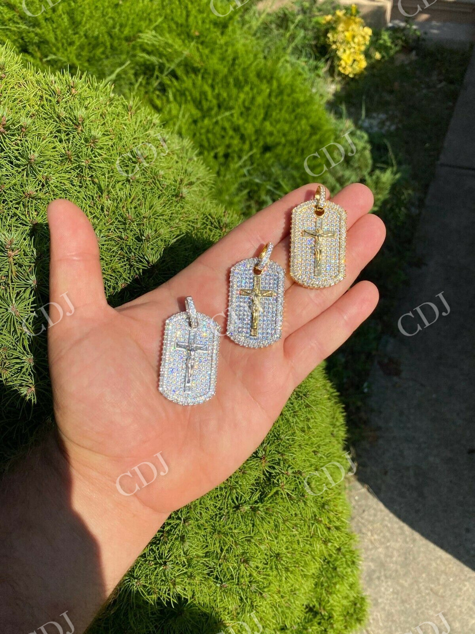 Dog Tag Iced Baguette Diamond Jesus Pendant  customdiamjewel   