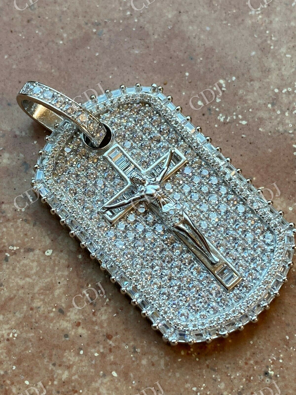 Dog Tag Iced Baguette Diamond Jesus Pendant  customdiamjewel   