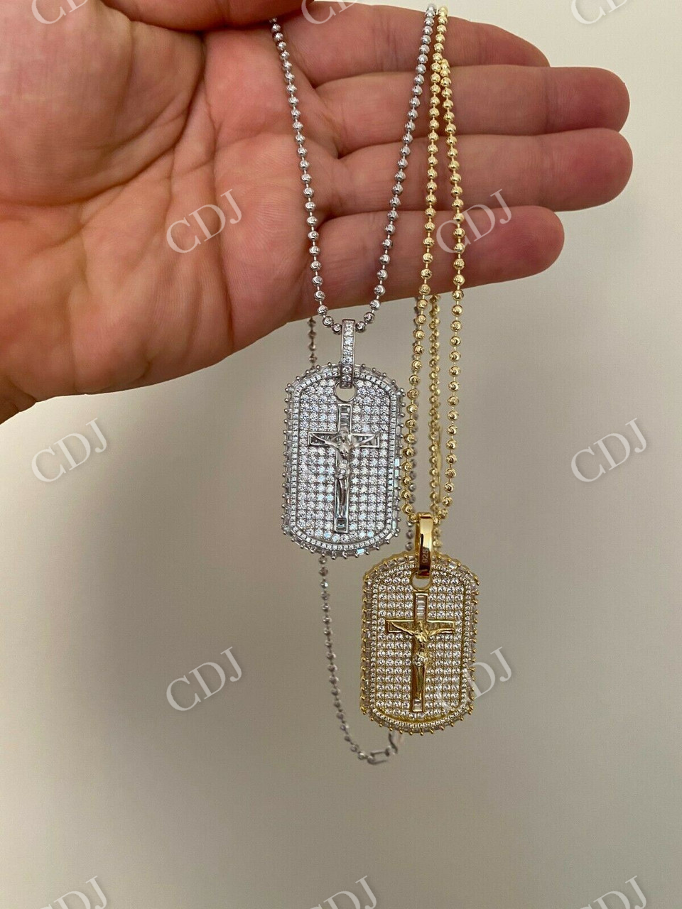 Dog Tag Iced Baguette Diamond Jesus Pendant  customdiamjewel   