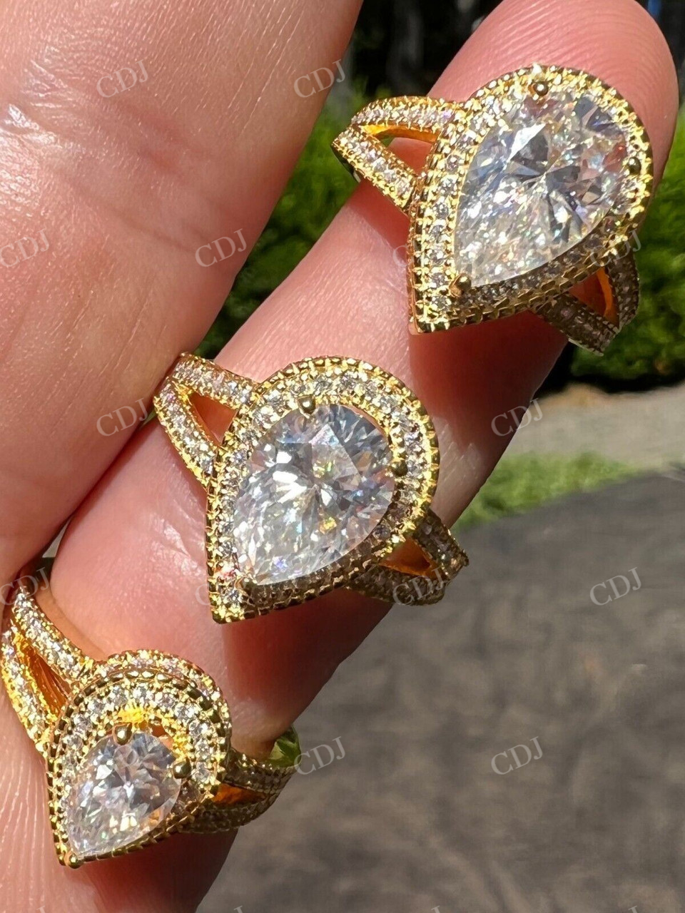 Pear Cut Moissanite Halo Split Shank Ring  customdiamjewel   