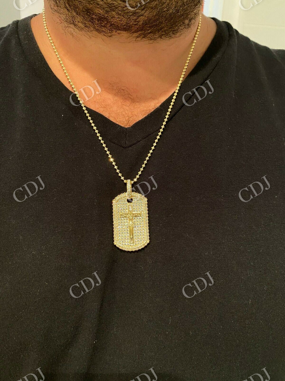 Dog Tag Iced Baguette Diamond Jesus Pendant  customdiamjewel   