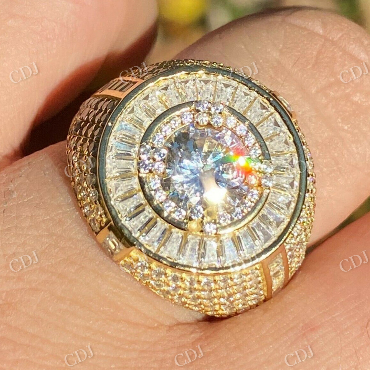 Iced Out Round Shaped Baguette Diamond Ring  customdiamjewel   