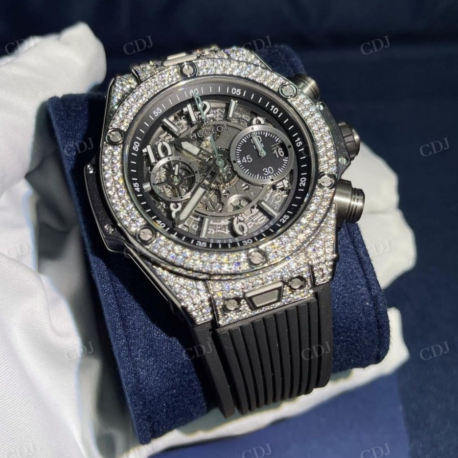 Hublot Big Bang Unico King Black Belt Round Diamond Iced Out Watch customdiamjewel
