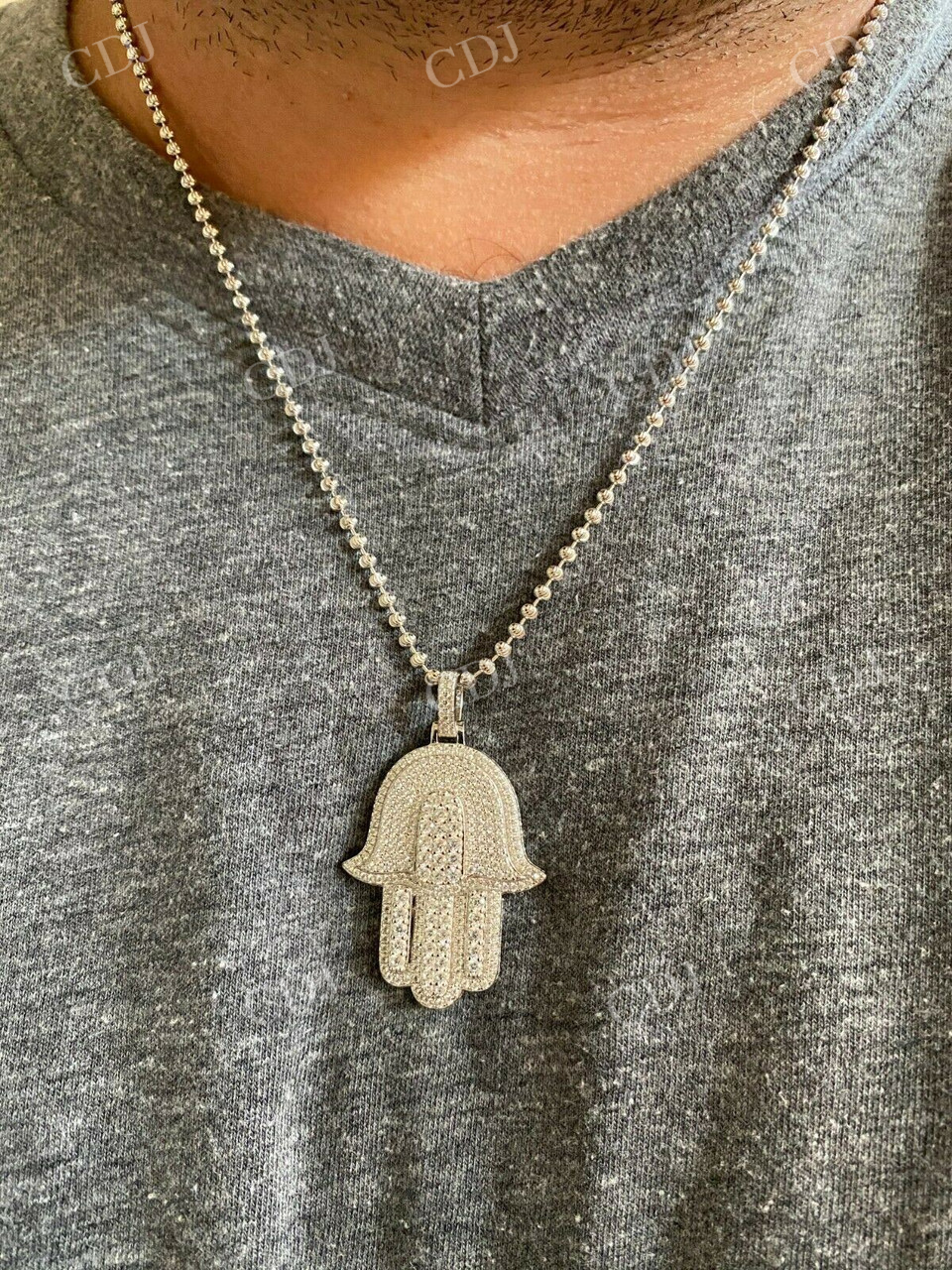 Hip Hop Hamsa Hand Lab Grown Diamond Pendant  customdiamjewel   