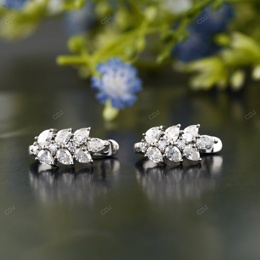 White Gold Lab Grown Diamond Cluster Lever Back Earrings