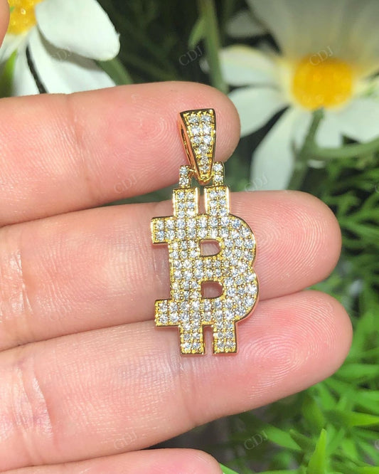 10K Gold Lab Grown Diamond Bitcoin Pendant customdiamjewel