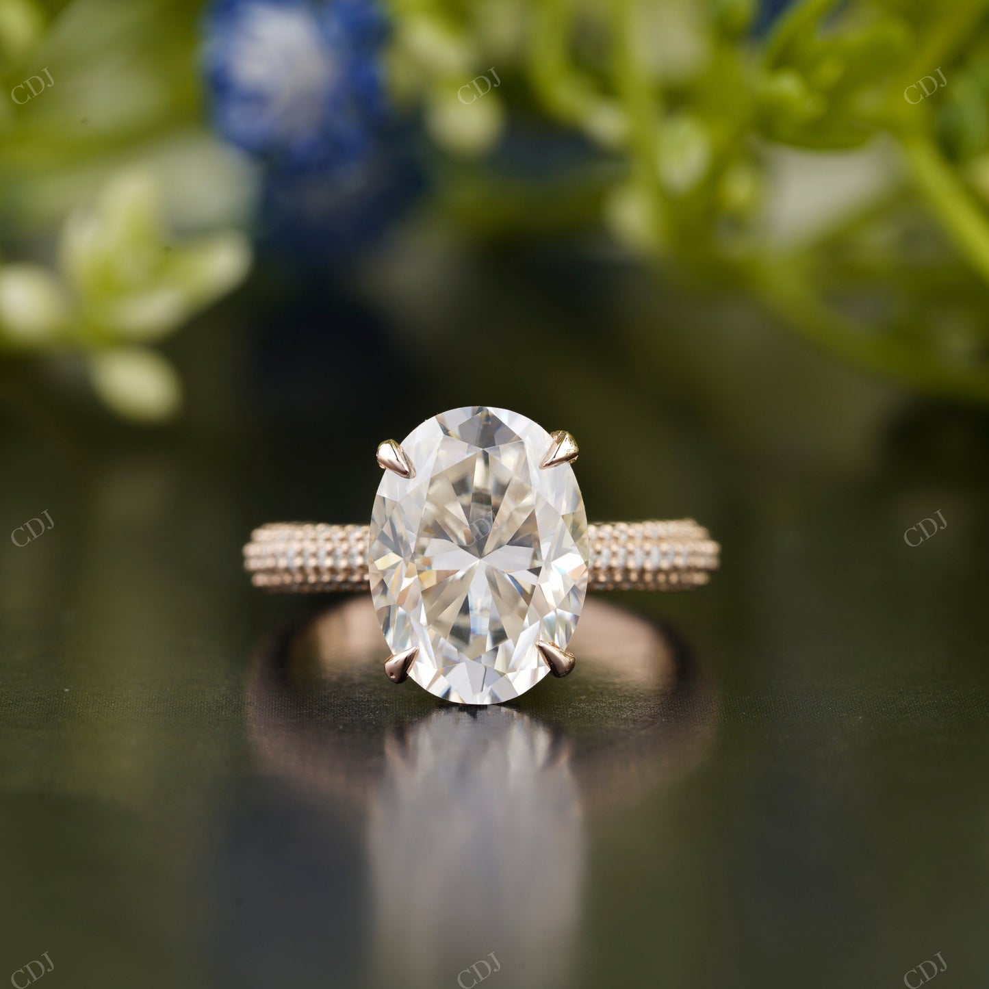 Oval Lab-Grown Three-Row Pavé Ring