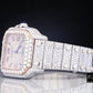 Fully Iced Out White Plated Belt Natural Diamond Watch Luxury Bust Down Waterproof Watches Hip Hop Handmade Stainless Steel Watch