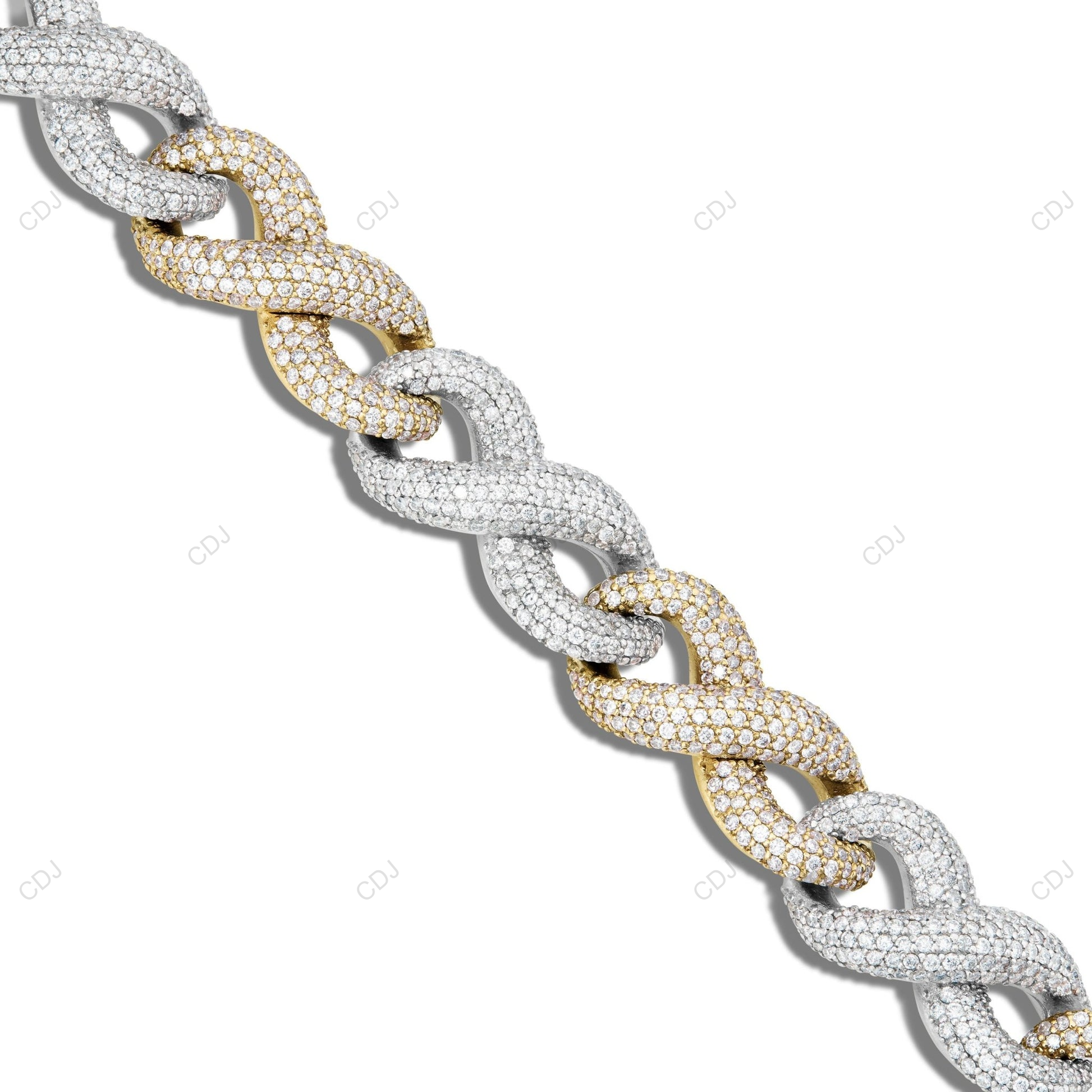 925 Silver Two Tone Miami Cuban Link Moissanite Chain CustomDiamJewel