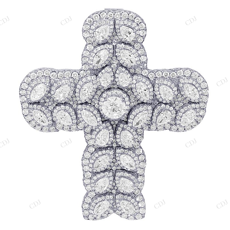 Lab Grown 14K White Gold Diamond Cross Pendant Hip Hop Pendent CustomDiamJewel