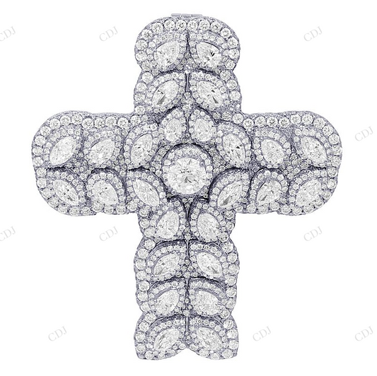 Lab Grown 14K White Gold Diamond Cross Pendant Hip Hop Pendent CustomDiamJewel