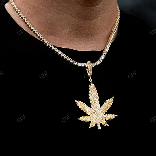 925 Sterling Silver Sativa Marijuana Leaf Pendant hip hop jewelry CustomDiamJewel
