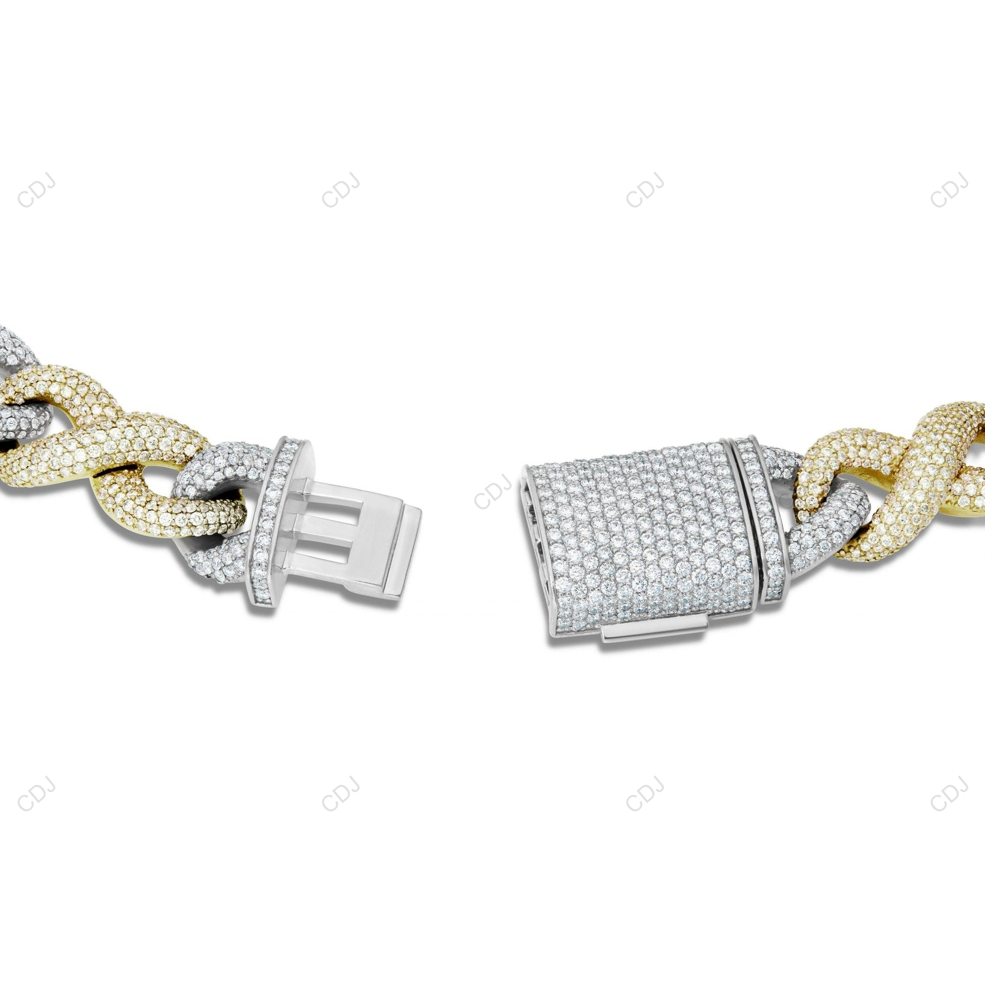 925 Silver Two Tone Miami Cuban Link Moissanite Chain CustomDiamJewel