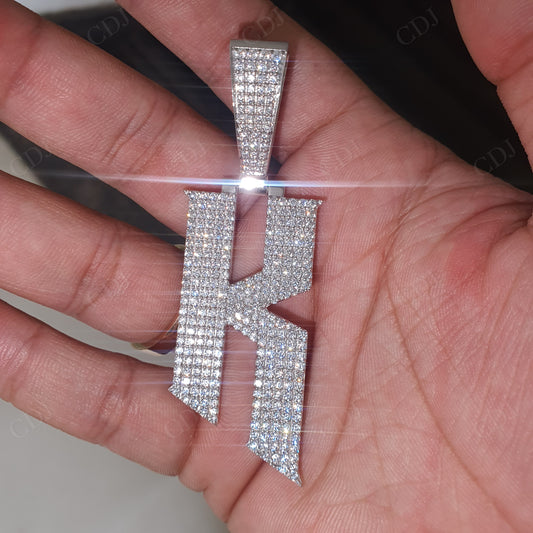 K Letter Lab Created Diamond Silver Pendant