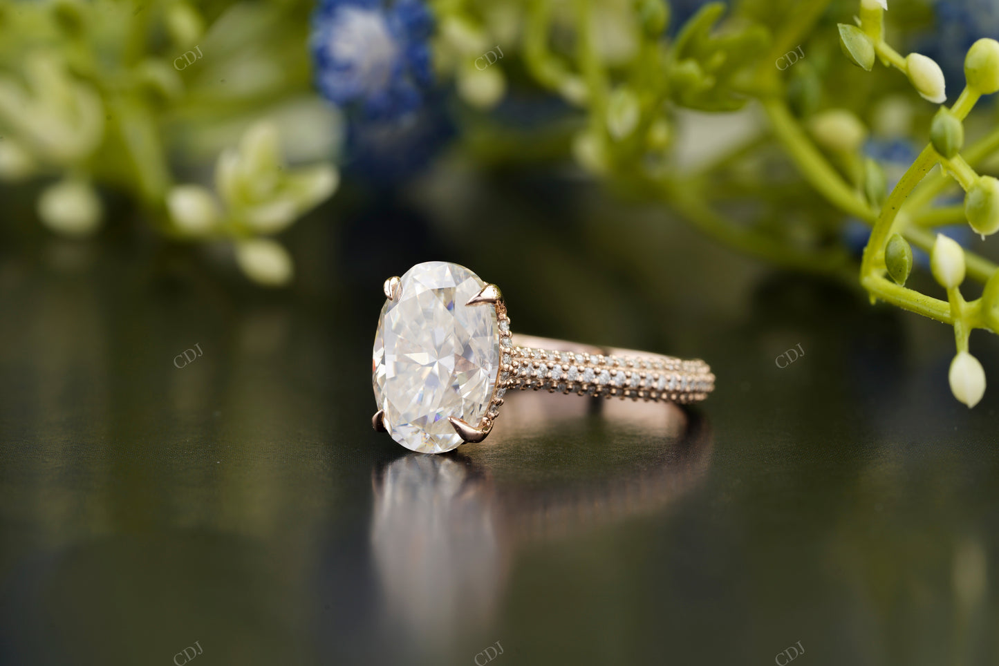 Oval Lab-Grown Three-Row Pavé Ring