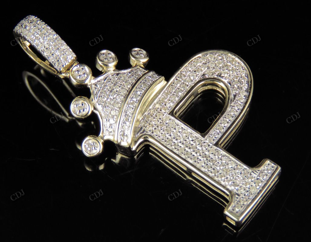 Iced Out Diamond 14K Gold Letter 'P' Initial Custom Pendant CustomDiamJewel
