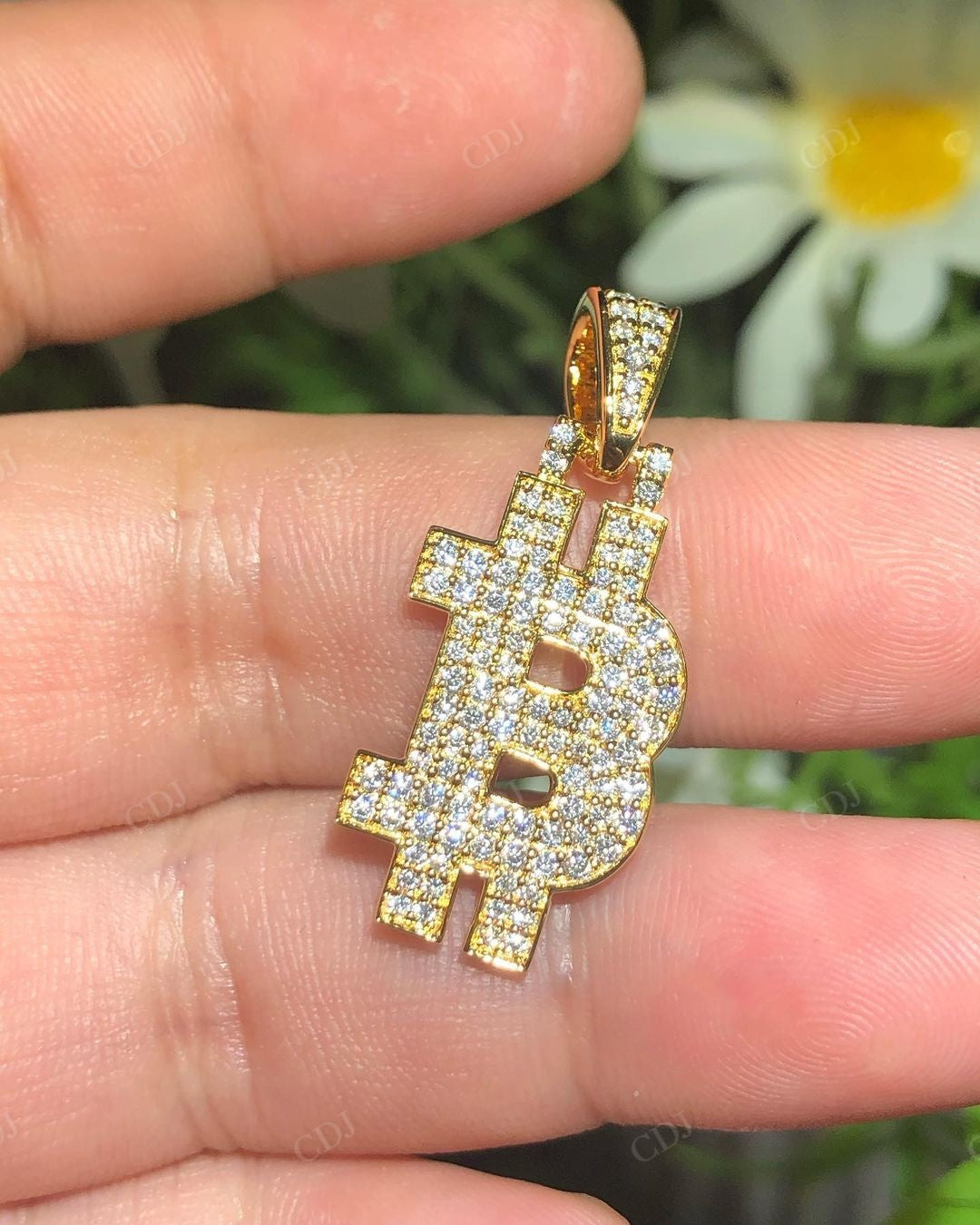 10K Gold Lab Grown Diamond Bitcoin Pendant customdiamjewel