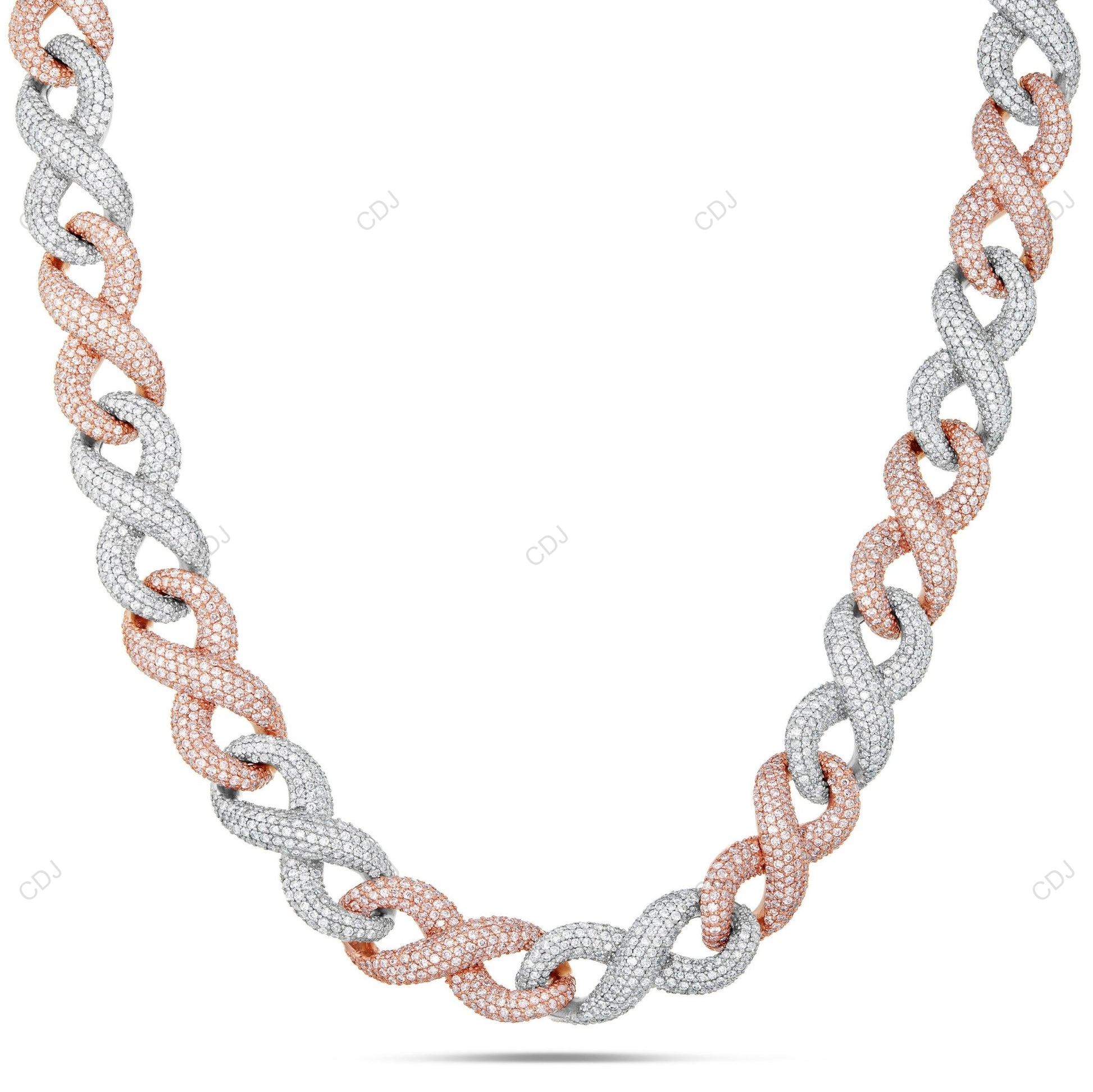 925 Silver Two Tone Miami Cuban Link Moissanite Chain CustomDiamJewel