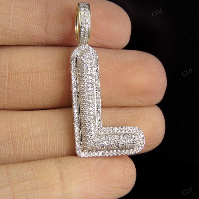 1.4" 0.65 CTW 18K Gold Natural Diamond Custom L Letter Pendant CustomDiamJewel