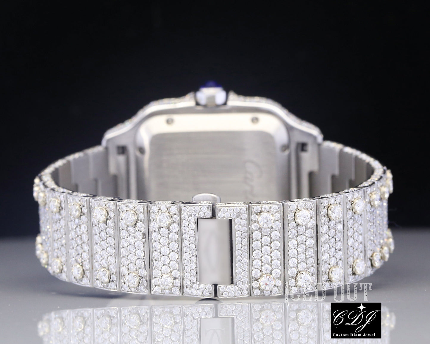 Moissanite Square Dial Iced Out Cartier Santos Watch customdiamjewel