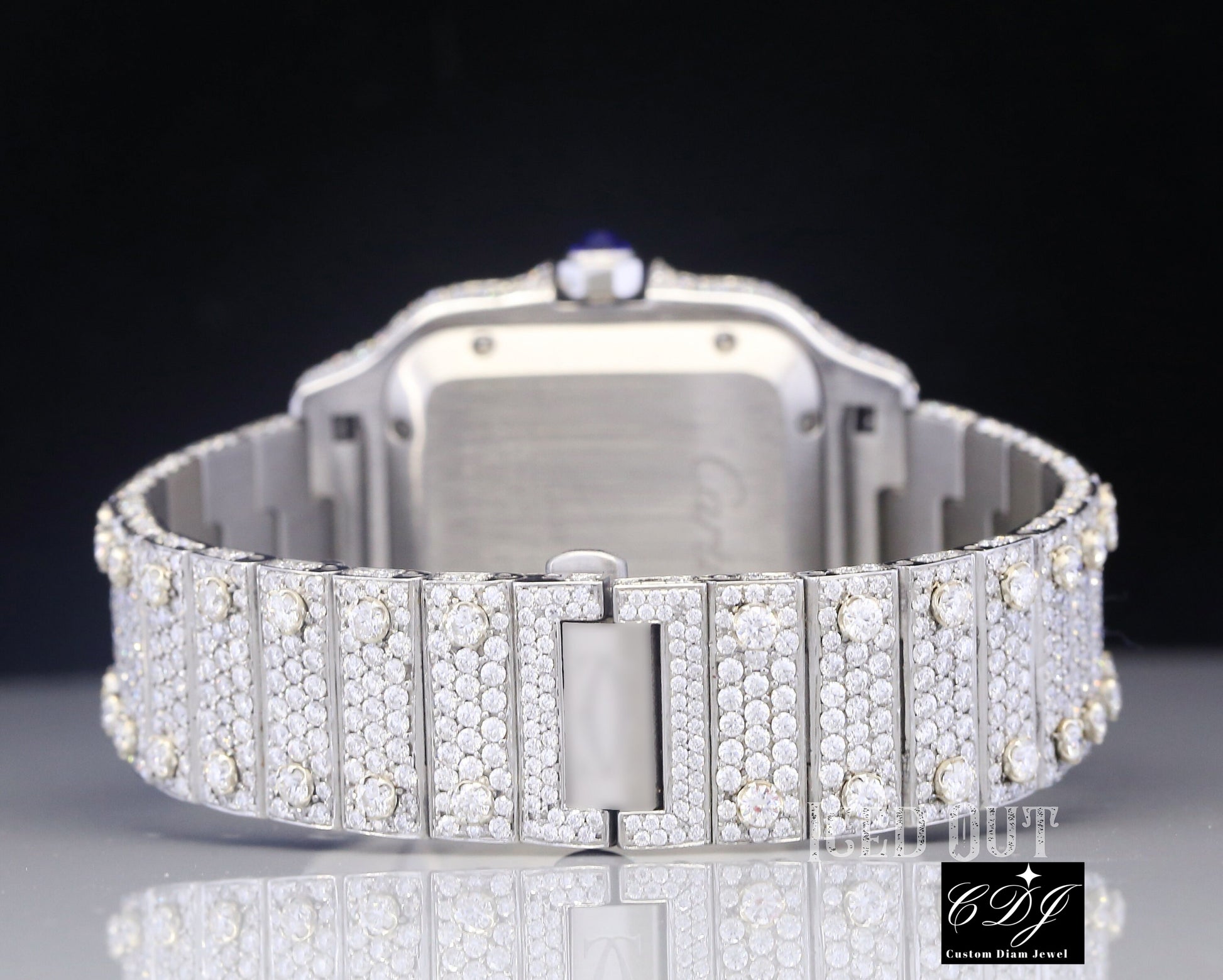 Moissanite Square Dial Iced Out Cartier Santos Watch customdiamjewel