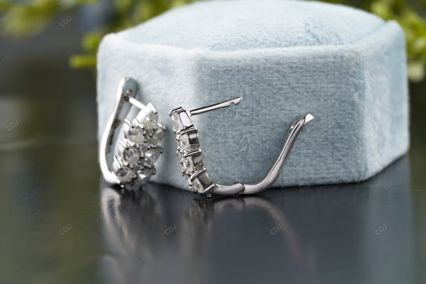 White Gold Lab Grown Diamond Cluster Lever Back Earrings