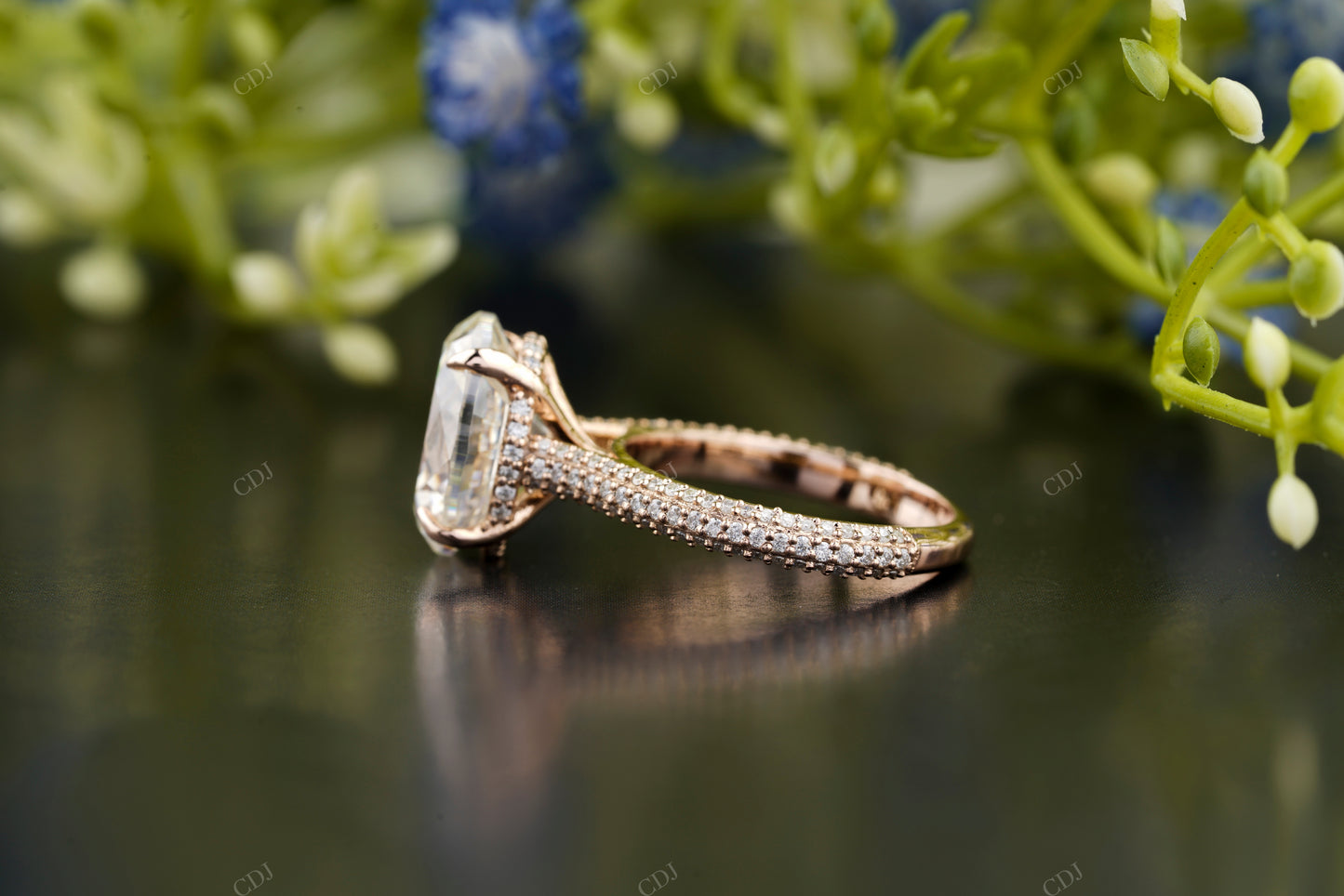 Oval Lab-Grown Three-Row Pavé Ring
