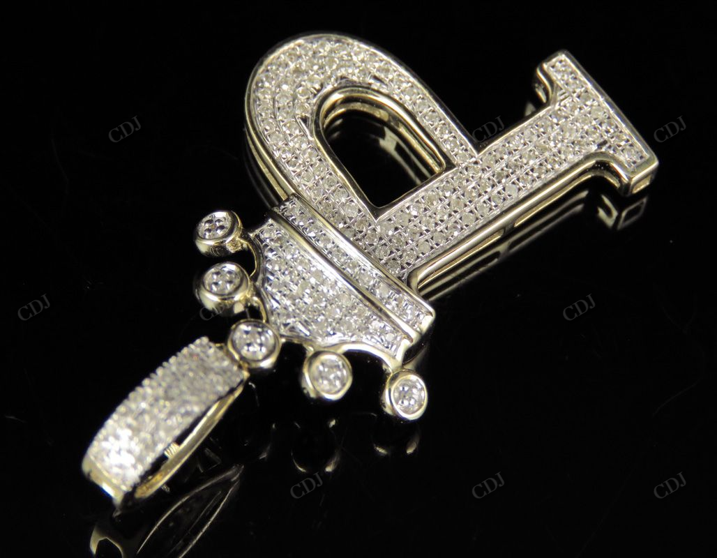 Iced Out Diamond 14K Gold Letter 'P' Initial Custom Pendant CustomDiamJewel