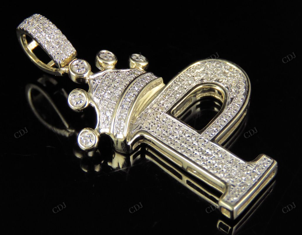Iced Out Diamond 14K Gold Letter 'P' Initial Custom Pendant CustomDiamJewel