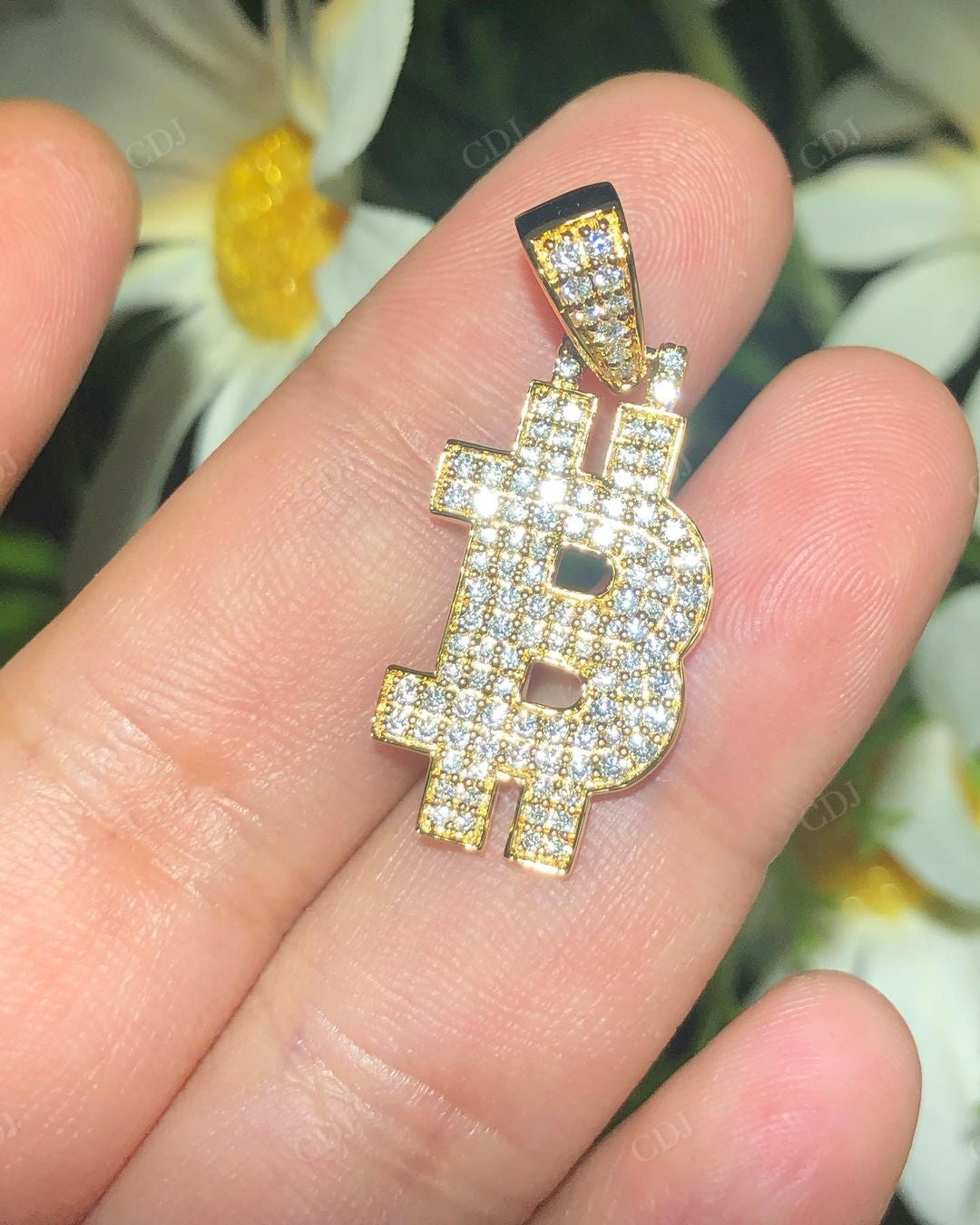 10K Gold Lab Grown Diamond Bitcoin Pendant customdiamjewel