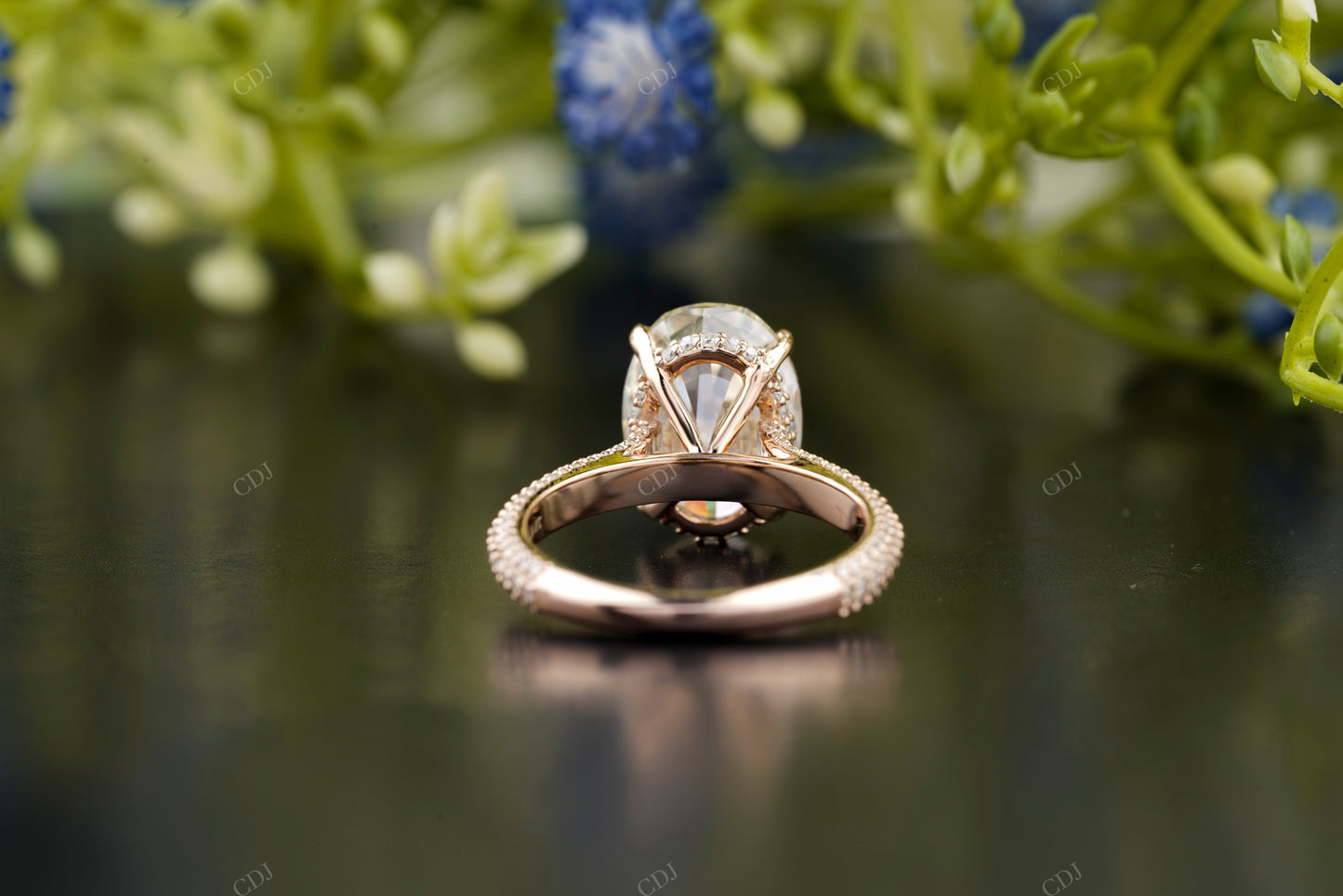 Oval Lab-Grown Three-Row Pavé Ring