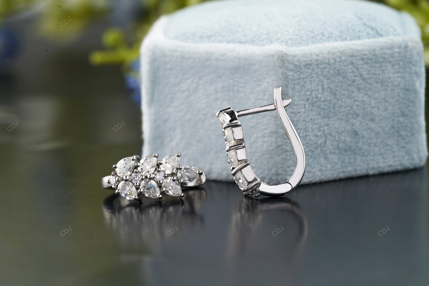 White Gold Lab Grown Diamond Cluster Lever Back Earrings