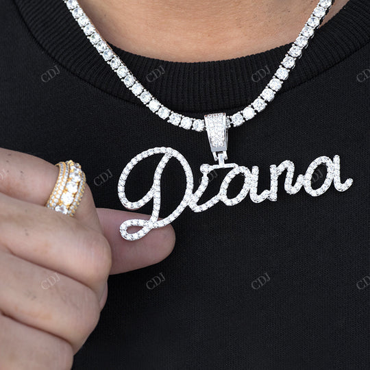 925 Sterling Silver Cursive Name Hip Hop Letter Pendant hip hop jewelry CustomDiamJewel
