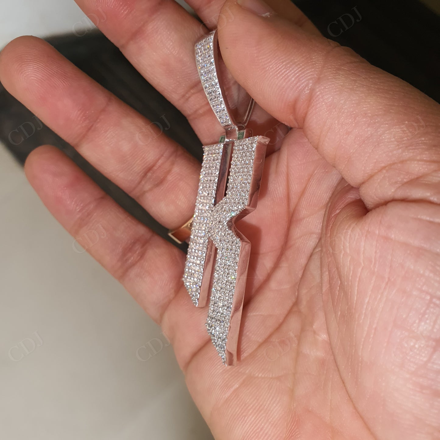 K Letter Lab Created Diamond Silver Pendant hip hop jewelry customdiamjewel   