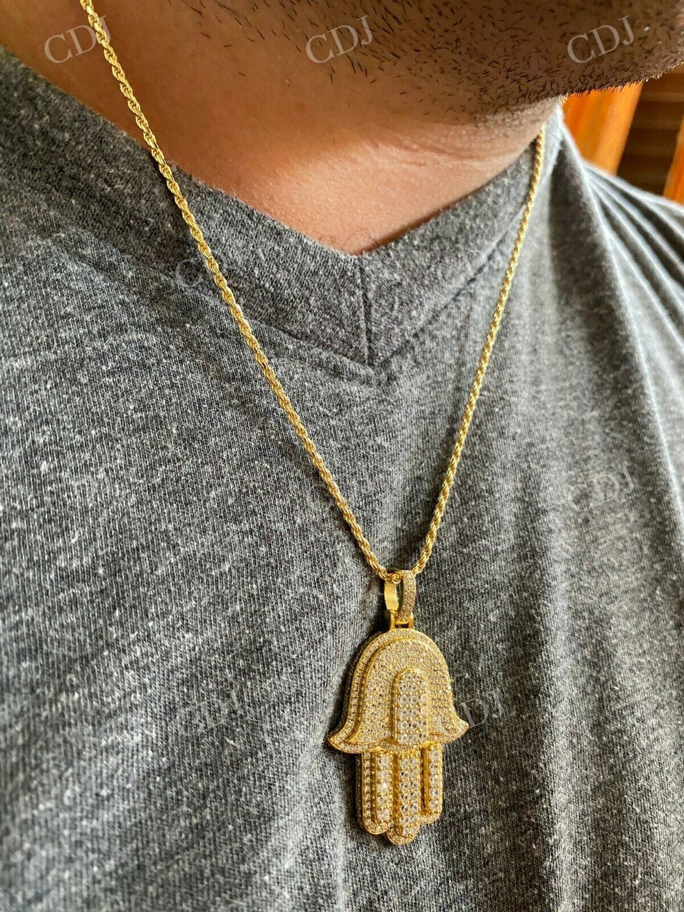Hip Hop Hamsa Hand Lab Grown Diamond Pendant  customdiamjewel   