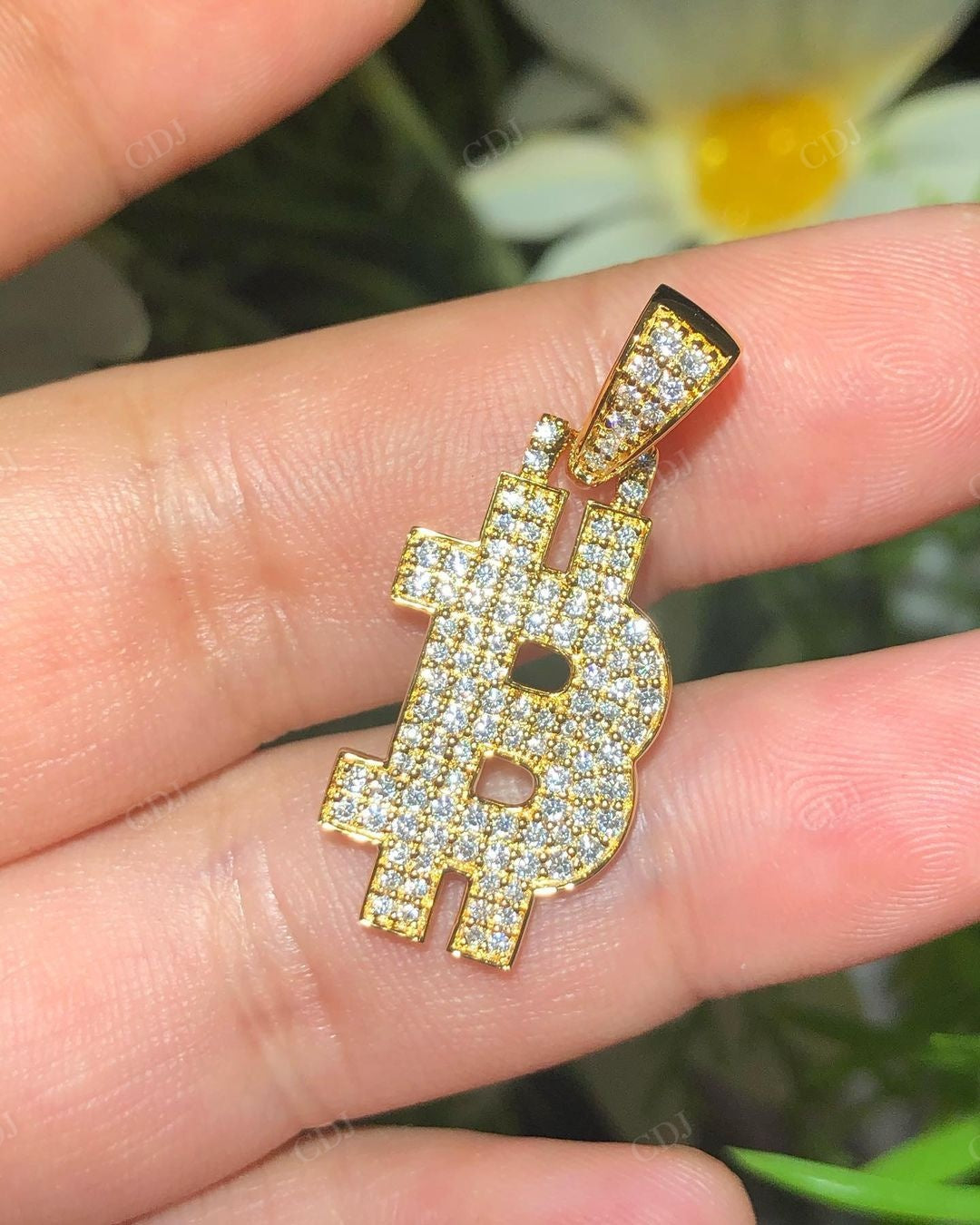10K Gold Lab Grown Diamond Bitcoin Pendant customdiamjewel