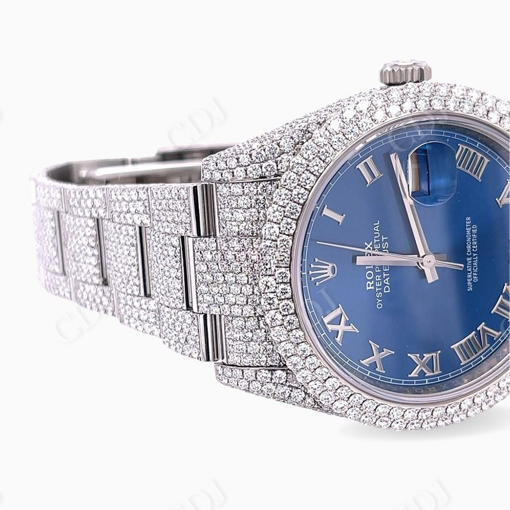 Rolex Blue Dial Iced Out Moissanite Watch customdiamjewel