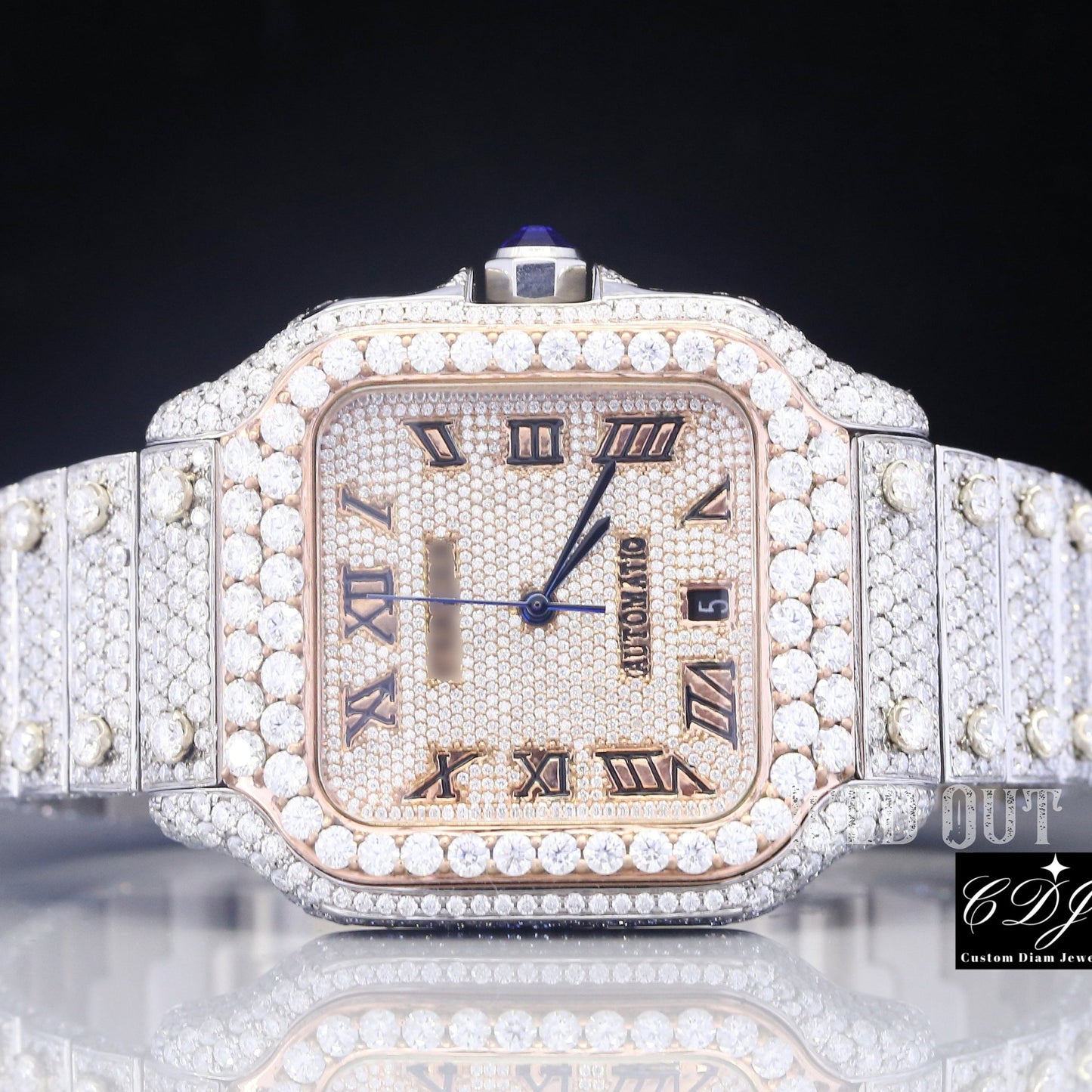 Moissanite Square Dial Iced Out Cartier Santos Watch customdiamjewel
